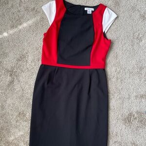 Professional Red and Black Colorblock Business Dress